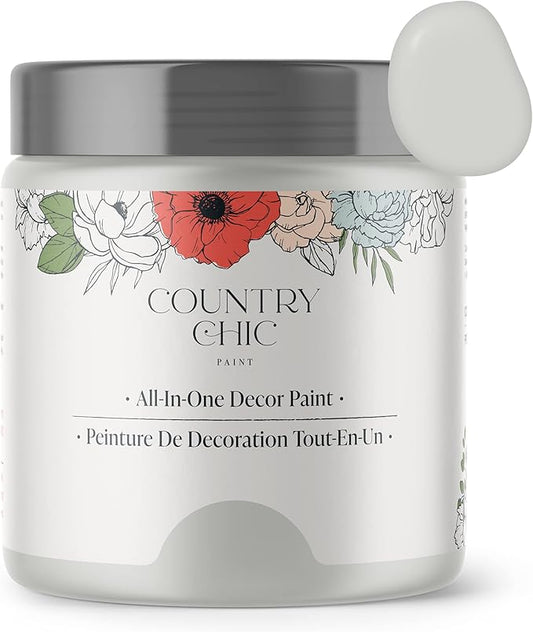 Country Chic All-in-One Chalk Paint for Furniture, Cabinets, Home Decor, Eco-Friendly, Matte Finish, Built-In Primer & Top Coat for Wood, Metal - Lazy Linen (Light Grey) - Pint 16 oz (475 ml)