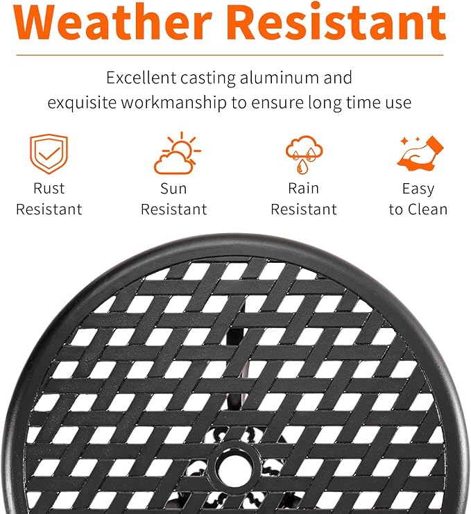 Outdoor 3 Piece Bistro Set Cast Aluminum Bistro Table and Chairs Set of 2, All Weather Bistro Patio Set, Patio Furniture for Garden Black