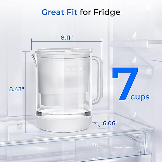 Waterdrop Glass Water Filter Pitcher with 1 Filter, Eco-friendly, with NSF 53&42&372 Certified Filter, 7-Cup, Reduces PFOA/PFOS, Chlorine, Cadmium, Copper, Mercury, BPA Free, Easy to Clean, White