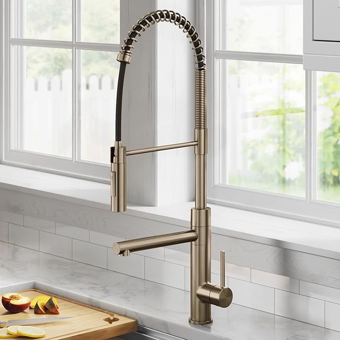 KRAUS Artec Pro Commercial Style Pull-Down Single Handle Kitchen Faucet with Pot Filler in Spot Free Antique Champagne Bronze, KPF-1604SFACB
