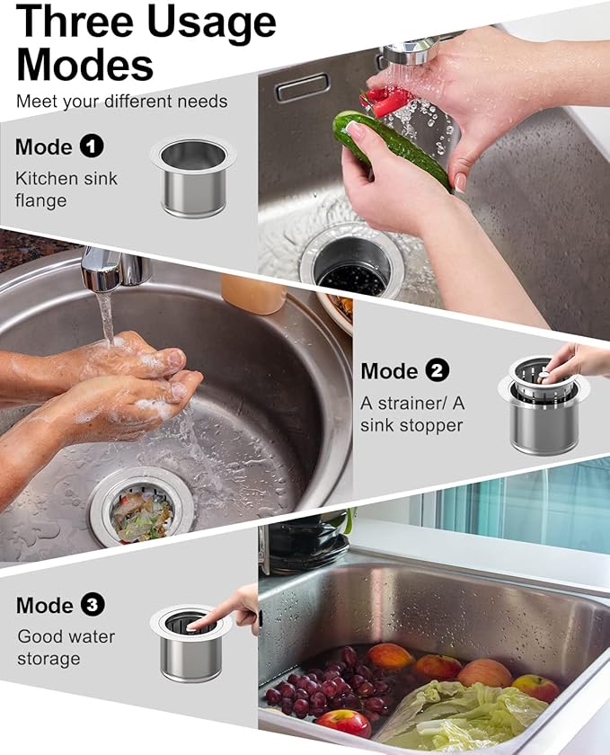 BOTEMY Extended Garbage Disposal Flange Basket Strainer Stopper, Deep 304 Stainless Steel Kitchen Sink Flange for 3-1/2 Inch Standard Sink Drain Hole, Brushed Deep Sink Disposal Stopper