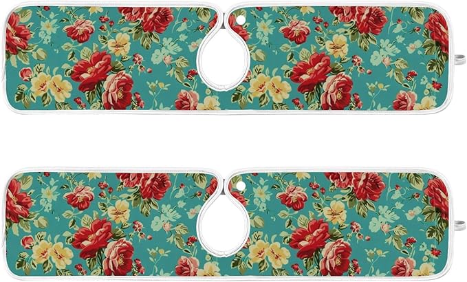 Kitchen Faucet Absorbent Mat,Rose Flower Floral Water Splash Guard for Sink, Faucet Drip Catcher Thicken Sponge Microfiber Faucet Water Catcher Mat Sink Absorbent Mat for Kitchen 23x5in 2 Pack