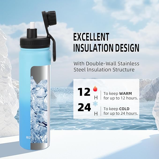 Stainless Steel Insulated Water Bottle with Straw,Metal Vacuum Flask with Screw Cap,Modern Leakproof Sports Thermos, Double Wall Vacuum Sports Water Bottle, For Cold & Hot Drinks,100% BPA-Free