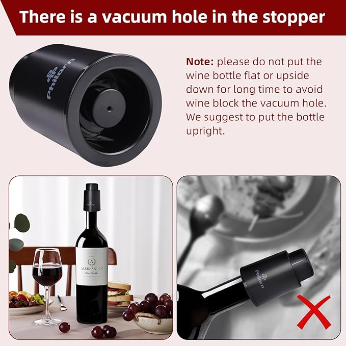 Philorn Wine Bottle Stoppers, 3 PACK Vacuum Wine Stoppers - Saver Toppers for Wine Bottles, Reusable Wine Cork Cover Keep Wine Fresh after Opening, Real Vacuum Pump Wine Keeper Cap Preserver - Gifts
