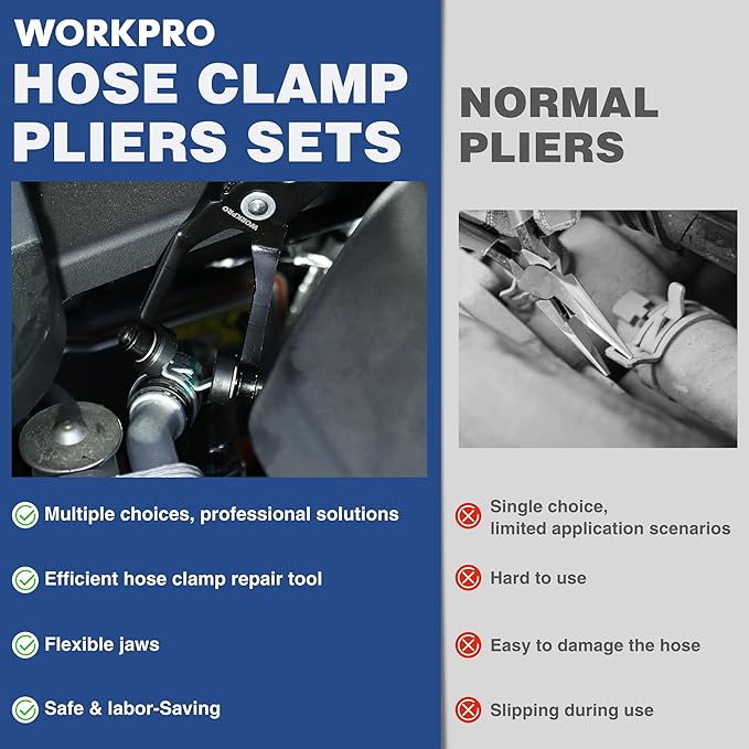 WORKPRO 3-Piece Hose Clamp Pliers Set with Pouch - 27" Long Reach Wire Spring Hose Clamp Plier & Angled Spring Clamp & Flat Band Pliers for Removal, Installation of Ring