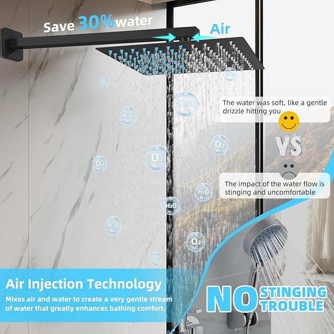 Bathroom Shower Faucet Set，10 Inch Rain Shower Head with Handheld Spray，Brass Shower Valve Trim Kit，Wall Mounted Square Rain Shower System (Matte black)