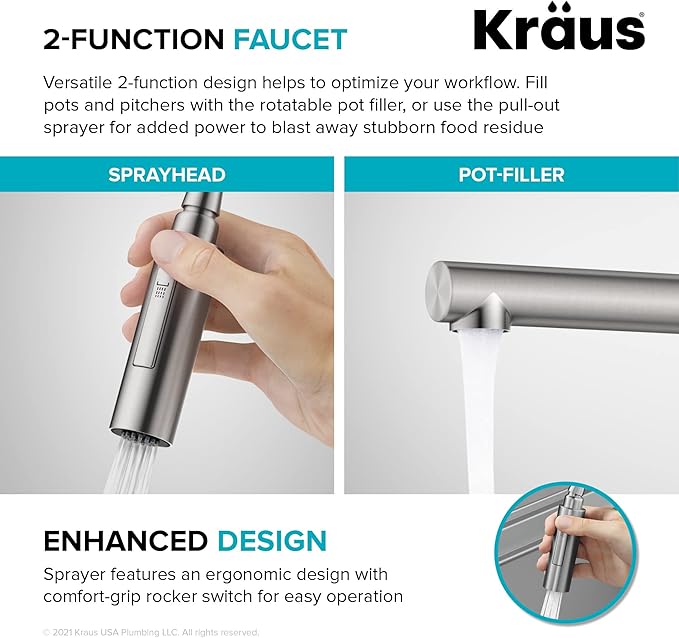 KRAUS Artec Pro Commercial Style Pull-Down Single Handle Kitchen Faucet with Pot Filler in Matte Black, KPF-1604MB