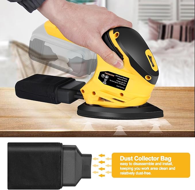 Cordless Detail Sander Compatible with DeWalt 20V Max Battery (Tool Only), 12,000 OPM, 10Pcs Sandpapers, Dust Bag for Woodworking, Tight Spaces Sanding, Polishing, Removing Paint (No Battery)