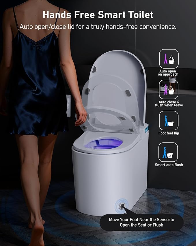 Glendan Modern Smart Toilet with Bidet Built In, One Piece Toilet With Auto Open/Close, Powerful Flush, Warm Water Wash, Foam Shield, Smart Bidet With Heated Seat, Dryer, Night Light & Remote