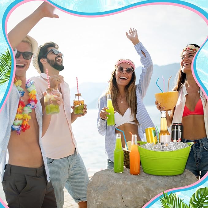 Norme 24 Pcs Oval Storage Tub with Handles, 4.5L Plastic Ice Bucket Wine Beer Champagne Bottle Drink Cooler Tub for Parties Beverage, Storage Basket (Multicolor)