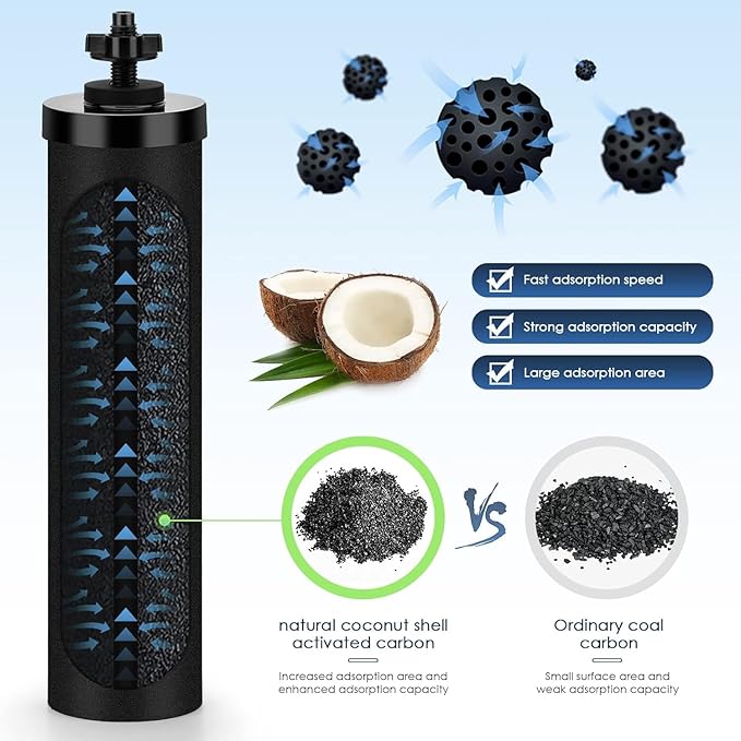 Water Filter Replacement for Berkey, 2 Black Activated Carbon Filters and 2 Fluoride Filters Compatible with Berkey Big, Light, Imperial, Travel, Crown, Royal Series（4pack）