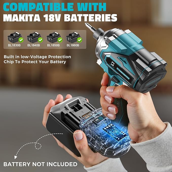 Cordless Impact Driver for Makita 18V Battery, 2800 In-lbs Brushless 1/4" hex chuck Impact Driver, impact drill with 5-Speed Lightweight Power Impact Drivers, LED Light (no battery)