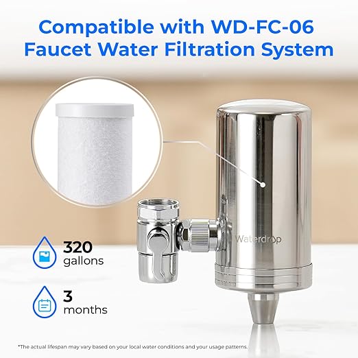 Waterdrop WD-FF-03A Faucet Replacement Filter, Carbon Block Filter Fits WD-FC-01, WD-FC-02, WD-FC-06, Reduces Chlorine, Heavy Metals and Bad Taste, Pack of 1