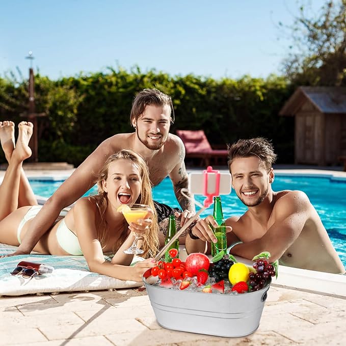 Galvanized Tub 4Pcs Ice Bucket 3 Gallon Beverage Tub Metal Beverage Buckets Ice Buckets for Parties Mimosa Bar Supplies for Beer Champagne Cocktails（Silvery）