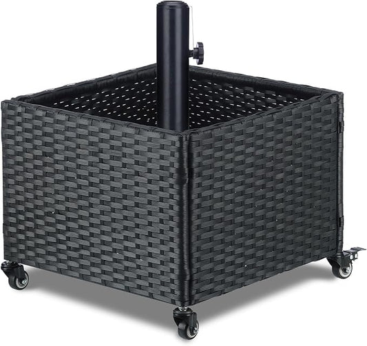LEWIS&WAYNE Outdoor Umbrella Base with Fillable Planter Box Heavy Duty Patio Umbrella Stand with 4 Wheels Rolling Umbrella Holder for Outdoor Patio Deck Garden