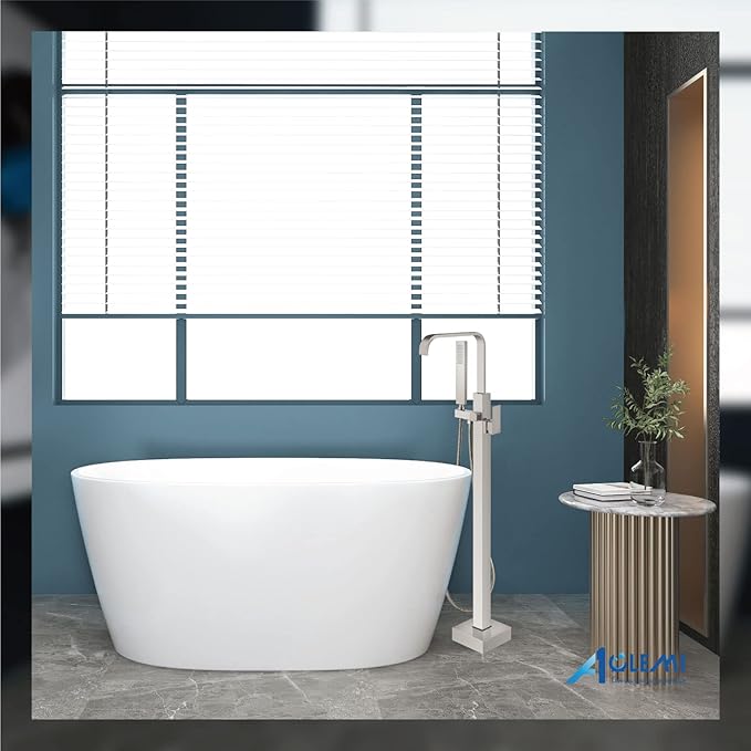 Aolemi Brushed Nickel Freestanding Bathtub Faucet Tub Filler Floor Mount Single Handle Brass Tap with Hand Shower