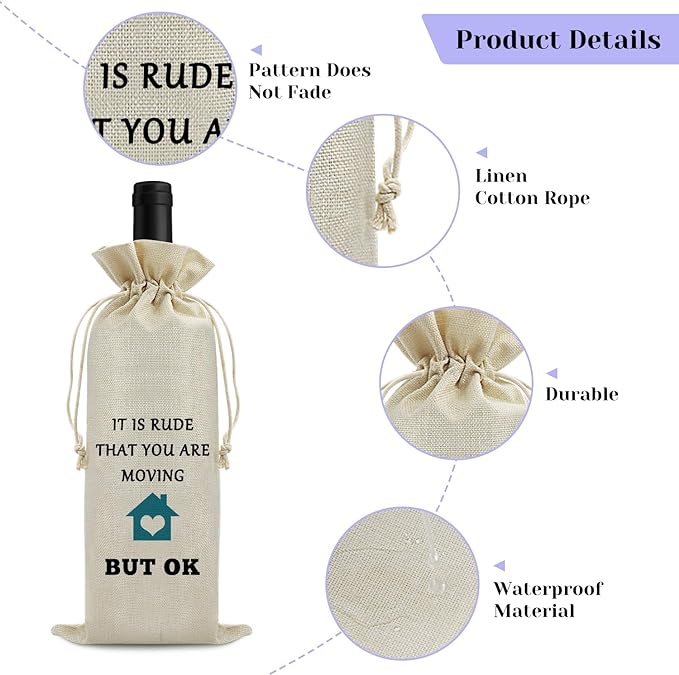 Funny Housewarming Gifts for Women Wine Bag Moving Away Gift for Neighbors Best Friend Family Colleague for Happy House warming Party Decorations Gift for Mother’s Day Christmas Birthday Wine Gift Bag