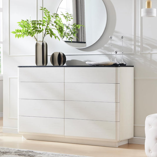 8 Drawer Dresser for Bedroom, 52 Inch Wide Modern Chest of Drawers, Push-to-Open Wood Storgae Organizer with Large Drawers for Bedroom, Living Room, Hallway, Off White