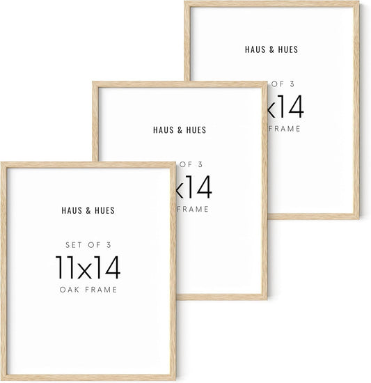 HAUS AND HUES Picture Frame, Beige Oak Wood, 11x14 inches, 3 Pack
