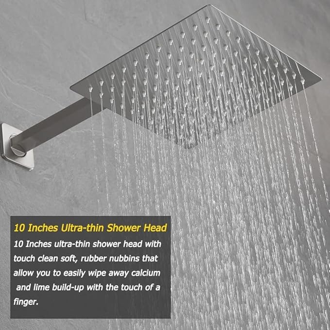 Brushed Nickel Shower System Bathroom Shower Faucet Set with Tub Spout Wall Mounted 10 Inch Shower Head and Handle Set with Handheld 3 Function Tub and Shower Trim Kit with Valve