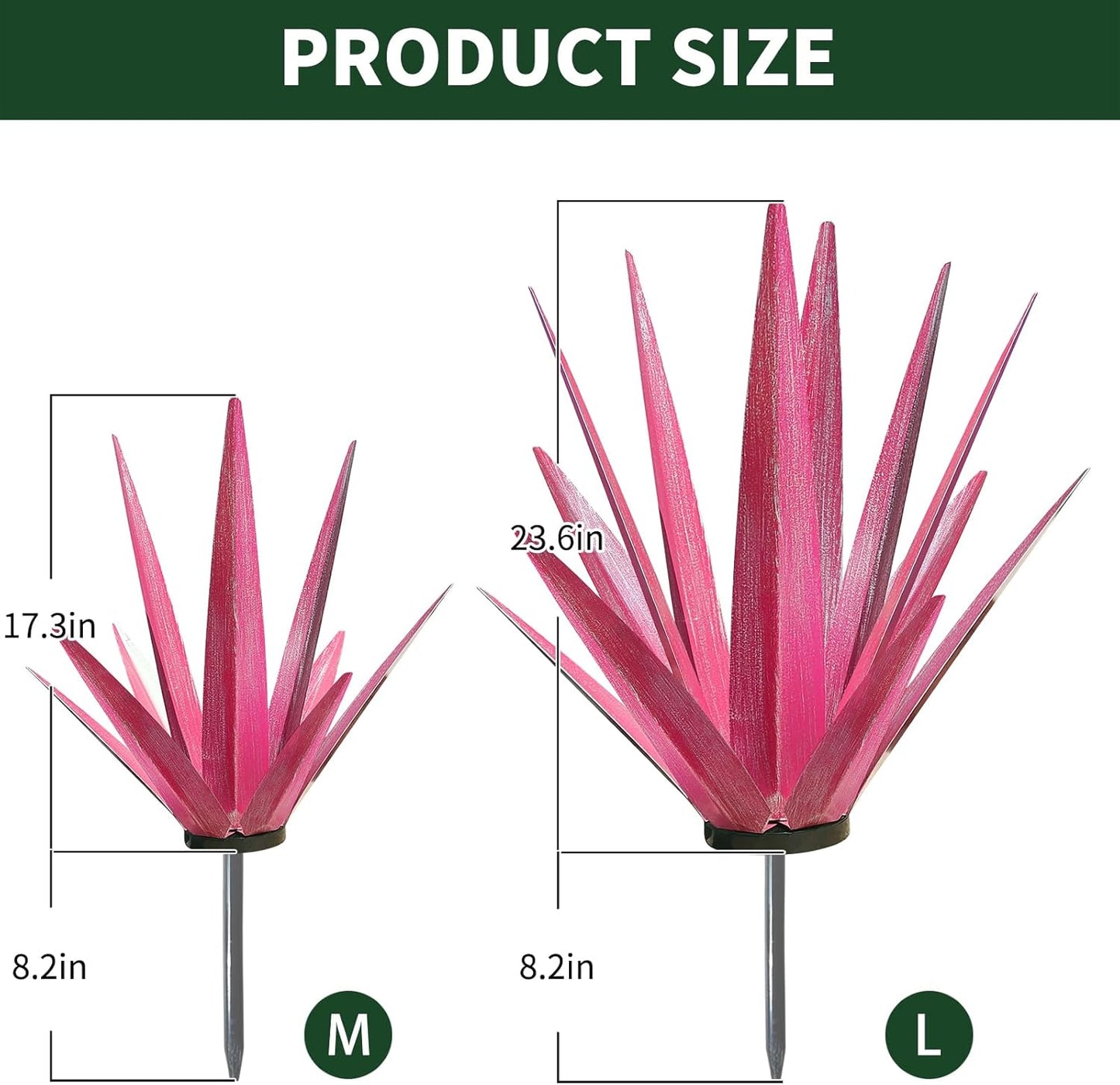 Large Tequila Rustic Sculpture, Rustic Metal Agave Plants for Outdoor Patio Yard, Home Decor Hand Painted Metal Agave Garden Yard Statue, Outdoor Lawn Ornaments Yard Stakes (Rose Red - M)