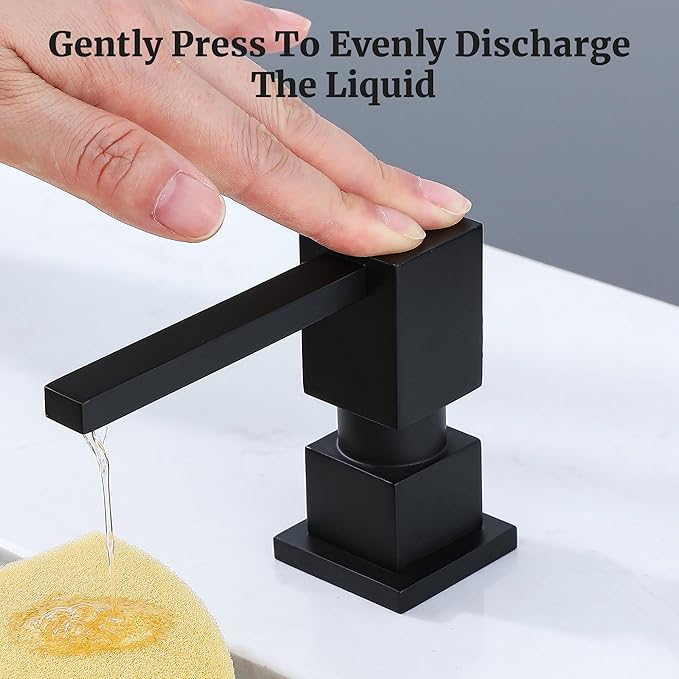 Sink Soap Dispenser for Kitchen Sink (Matte Black), All Brass Built-in and Refill from Top Design,Metal Hand Soap & Dish Soap Copper Pump