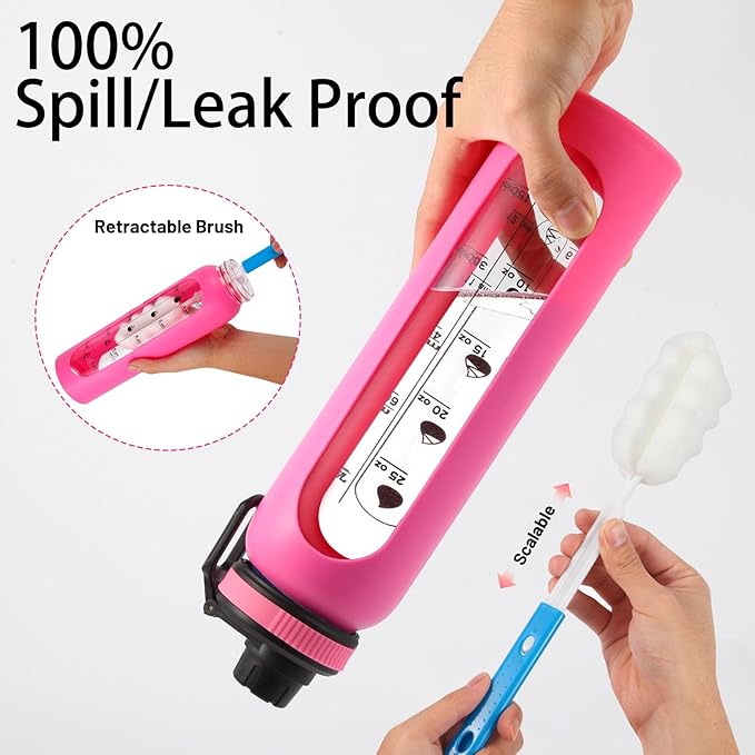 Glass Shaker Bottle,34oz BPA-Free Blender Shaker Bottle With Ball and Cleaning Brush for Protein Mixes Fitness