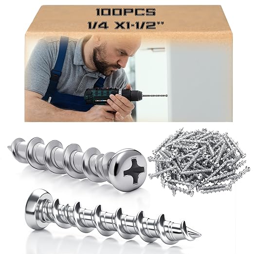 Blulu 100 Pcs Drywall Anchors 1/4 x 1-1/2 Inch Silver Pan Head Alloy Steel Light Wall Anchors Heavy Duty Self Drilling Screws for Drywall, Wood and Other Masonry Materials