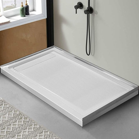 Shower Base in White Left Drainer Cover, Rectangular Shower Pan 60 "×32"×2.8", Anti-Slip Acrylic Shower Base for Bathroom