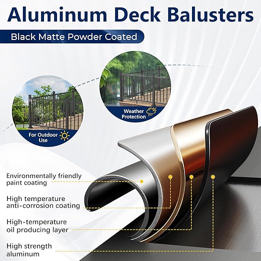 2.56 in. x 2.56 in. x 48.5 in. Porch and Deck Railing Post with Screws, Aluminum Railing Post, Black Textured Powder-Coat Finish Stair Post for Decks, Porches & Balconies (1x48.5in Post)