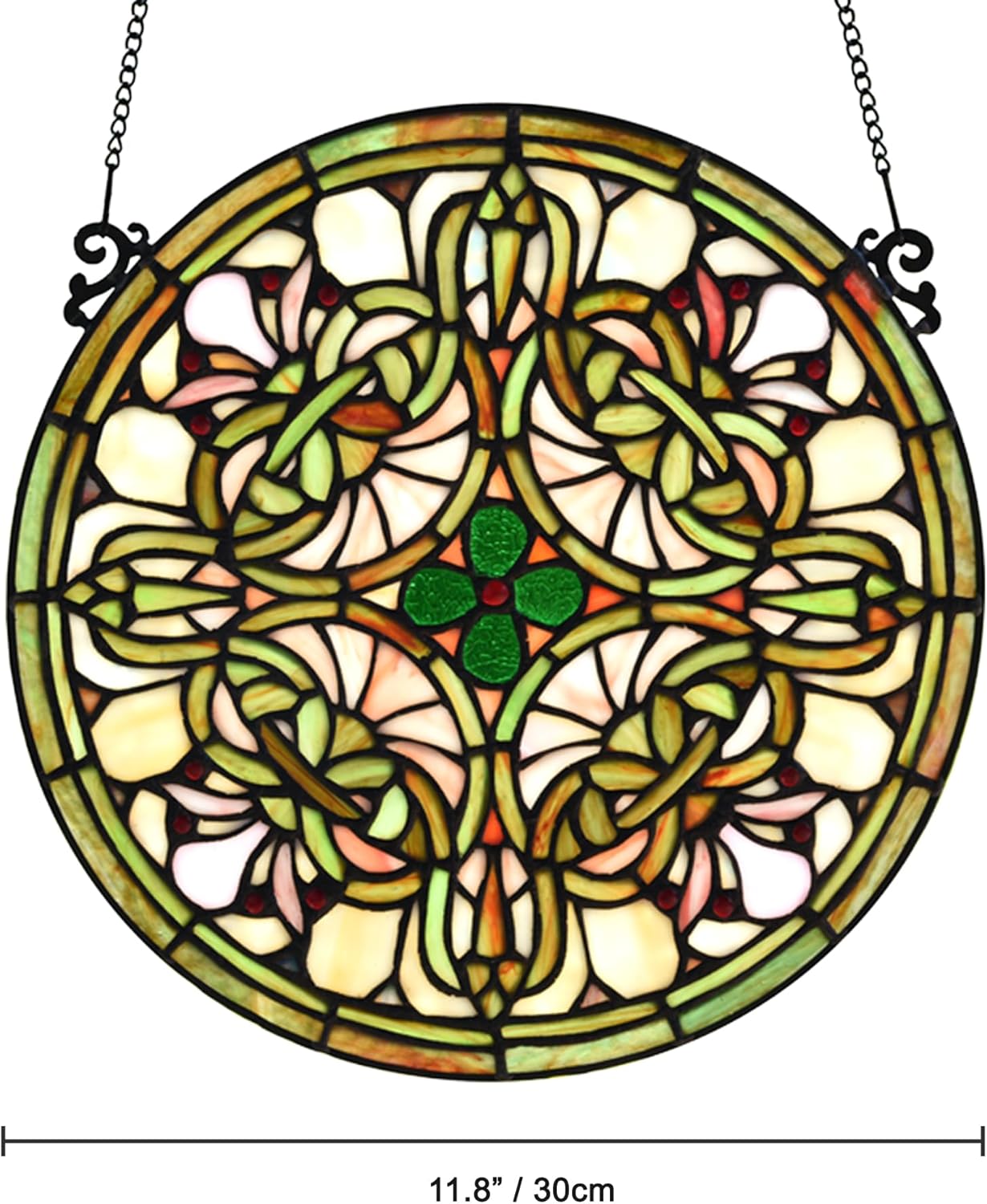 Tree of Life Tiffany Style Stained Glass Window Panel (KP122N), Yellow Sun Flower Design, Round Hanging Decorative Panel, 12" Diameter