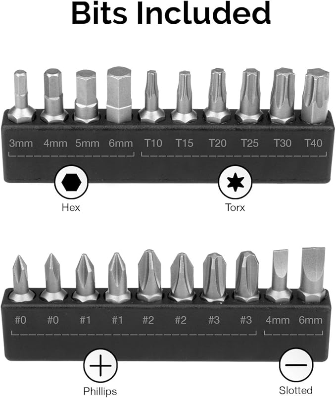 NEIKO 10573B 1/4” Torque Screwdriver Set, 20 Hex Bits, 10 to 50 In-Lbs, Long Shank Screwdriver Torque Wrench, Adjustable Inch-Pound Torque Screwdriver for HVAC and Gunsmiths