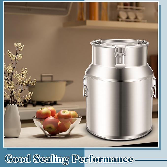 Suclain 2 Pcs Stainless Steel Milk Can Milk Bucket Metal Milk Jug with Sealed Lid and Carry Handle Tote Jug for Milk, Wine, Water, Liquid Tote Pail Storage Transport (22 Liters)