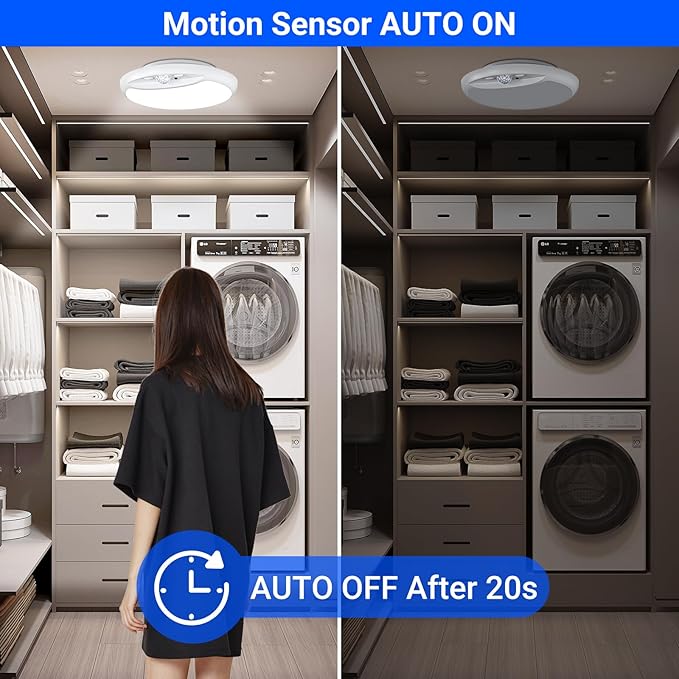 Rechargeable Motion Sensor Light with Remote,7.5inch 600LM 10000mAh Battery Powered Ceiling Light Motion Sensor Battery Operated Lights indoor,Battery Pir Light for Loft Garage Hallway Bathroom-2Pack