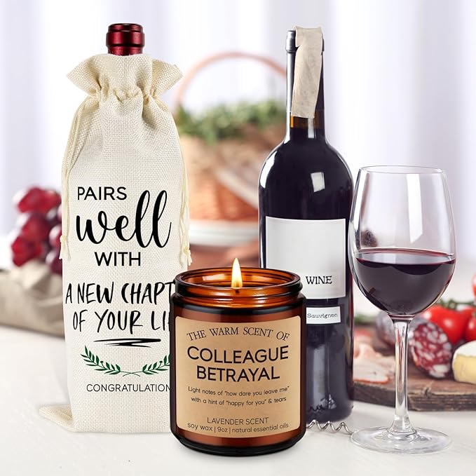 GSPY Wine Bag & Candle Set - Farewell Gifts for Coworkers, Moving Away Gifts for Friends, Coworker Leaving Gifts for Women, Men - Funny Goodbye, Retirement, Going Away Gifts for Boss, Coworker