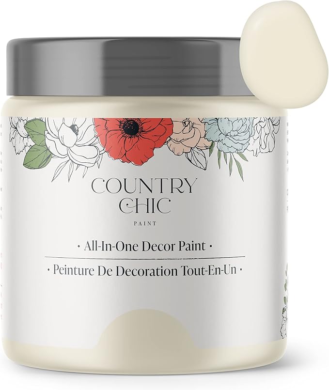 Country Chic All-in-One Chalk Paint for Furniture, Cabinets, Home Decor, Eco-Friendly, Matte Finish, Built-In Primer & Top Coat for Wood, Metal - Vanilla Frosting (Off White) - 4 oz (118 ml)