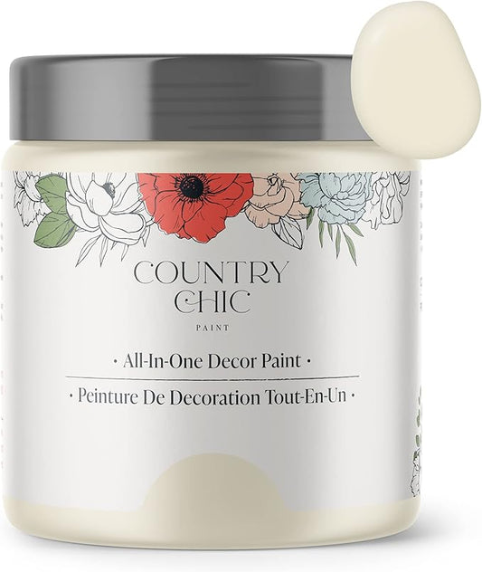 Country Chic All-in-One Chalk Paint for Furniture, Cabinets, Home Decor, Eco-Friendly, Matte Finish, Built-In Primer & Top Coat for Wood, Metal - Vanilla Frosting (Off White) - 4 oz (118 ml)