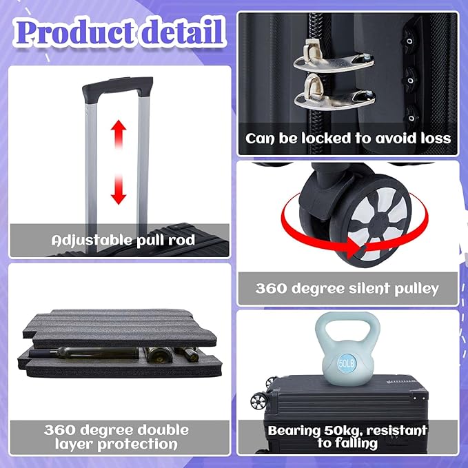 Wine Suitcase Airplane Wine Carrier Luggage Hold 10 Standard 750ml Size Bottle Universal Wheeled Wine Travel Case with Removable Foam Insert for Wine Lover Professional Gift (Classic,24")