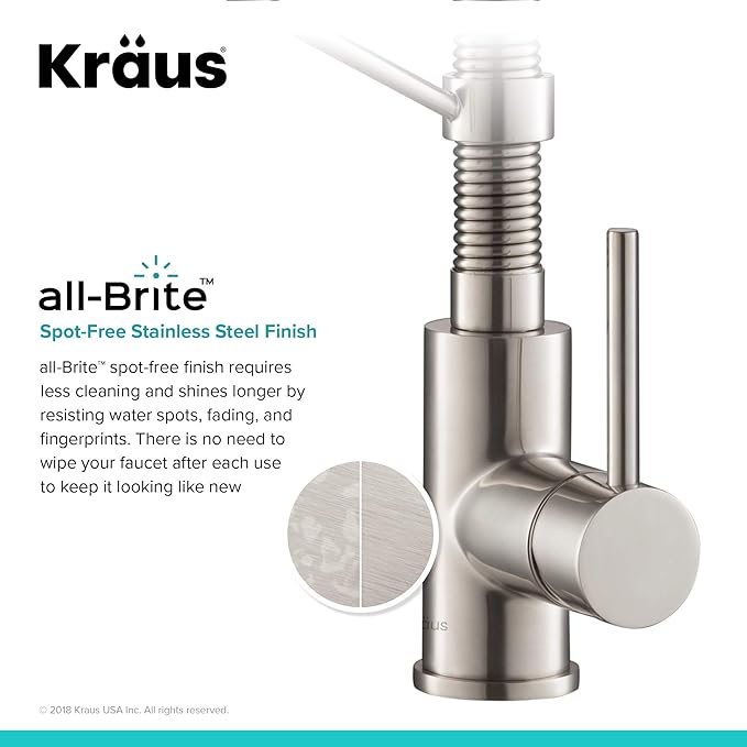 Kraus KPF-1610SFS-KSD-43SFS Bolden 18-Inch Single Handle Commercial Style Pull-Down Kitchen Faucet with Soap Dispenser, Spot Free Stainless Steel