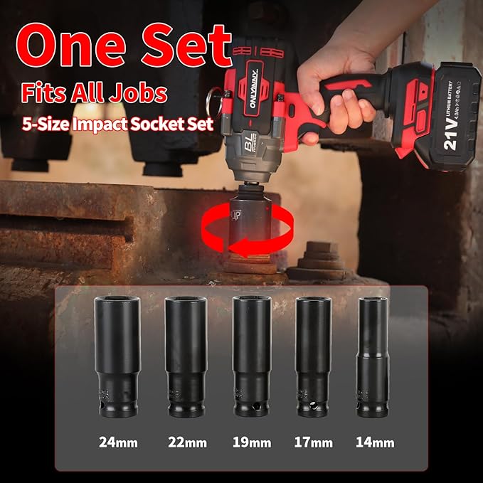 1350N.m(996Ft-lbs) Cordless Impact Wrench 1/2, 3300RPM High Torque Impact Gun, with 4-Mode Speed, 2 Battery & Charger, 5 Sockets 8 Drill 6 Screws, Electric Impact Wrench for Car/Truck/RV/Mower