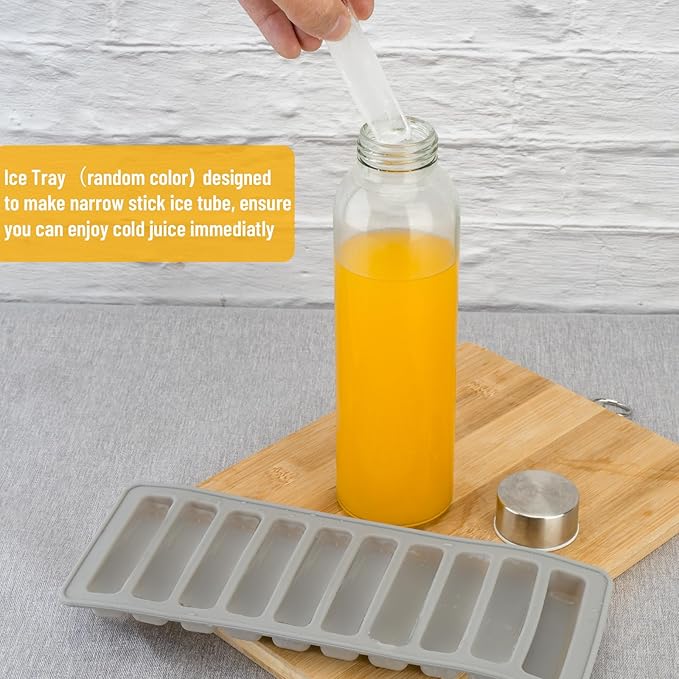 Glass Juice Bottles with Lids for Juicing 18 oz, Reusable Clear Glass Water Bottles with Stainless Steel Airtight Cap for Refrigerator, 100% Leak Proof, BPA Free, Set of 3，RGP