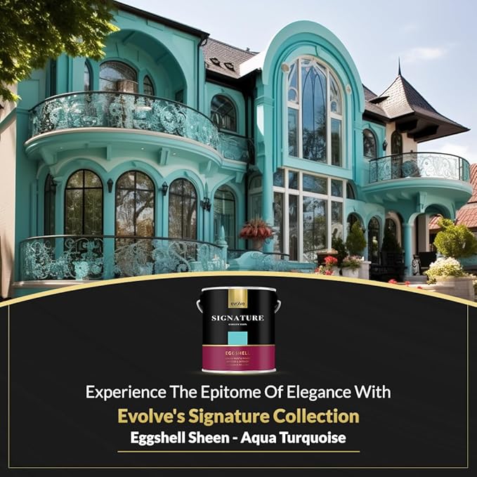 EVOLVE Signature Paint & Primer: Luxury Paint & Primer for Indoor & Outdoor Surfaces, Minimal Odor, Eggshell Sheen (1G & 5G) (Aqua Turquoise, 1 Gallon)