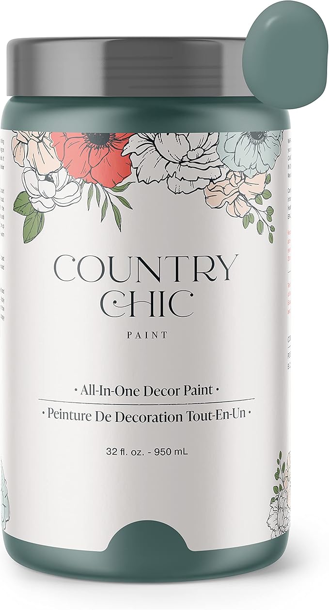 Country Chic All-in-One Chalk Paint for Furniture, Cabinets, Home Decor, Eco-Friendly, Matte Finish, Built-In Primer & Top Coat for Wood, Metal - Wanderess (Teal) - Quart 32 oz (950 ml)