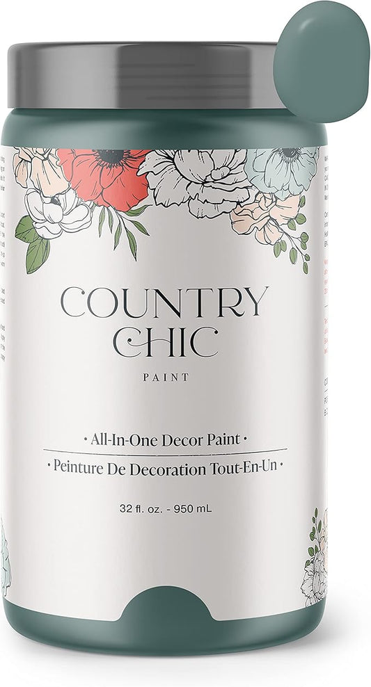 Country Chic All-in-One Chalk Paint for Furniture, Cabinets, Home Decor, Eco-Friendly, Matte Finish, Built-In Primer & Top Coat for Wood, Metal - Wanderess (Teal) - Quart 32 oz (950 ml)