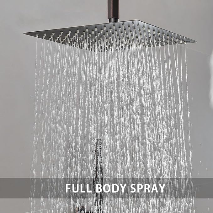 ‎Oil Rubbed Bronze Shower System Bathroom 12 Inch Rain Shower Head Ceiling Mount with Handheld Luxury High Pressure Shower Combo Set Shower Faucet Rough-in Valve Body and Trim Included
