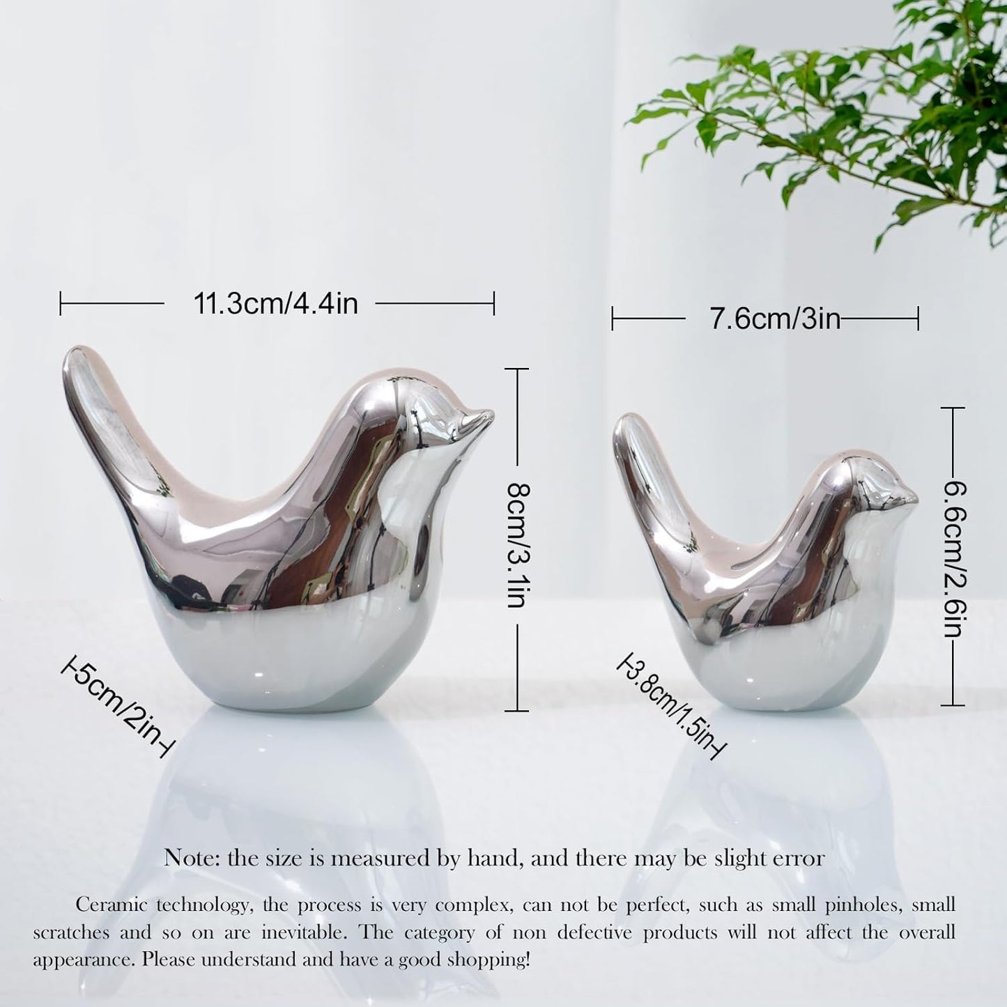 Notakia Small Birds Statues Home Decor Modern Style Decorative Ornaments for Living Room, Bedroom, Office Desktop, Cabinets (2Pcs Silver Birds)