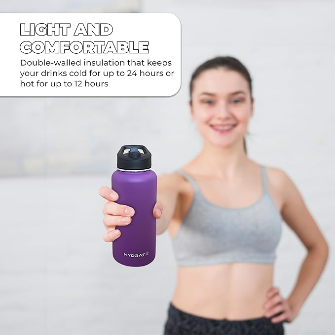 HYDRATE Insulated Stainless Steel Water Bottle - Large Reusable Flask with Leak-Proof Design and Convenient Handle - Double Vacuum Insulation for School, Work, or Adventure