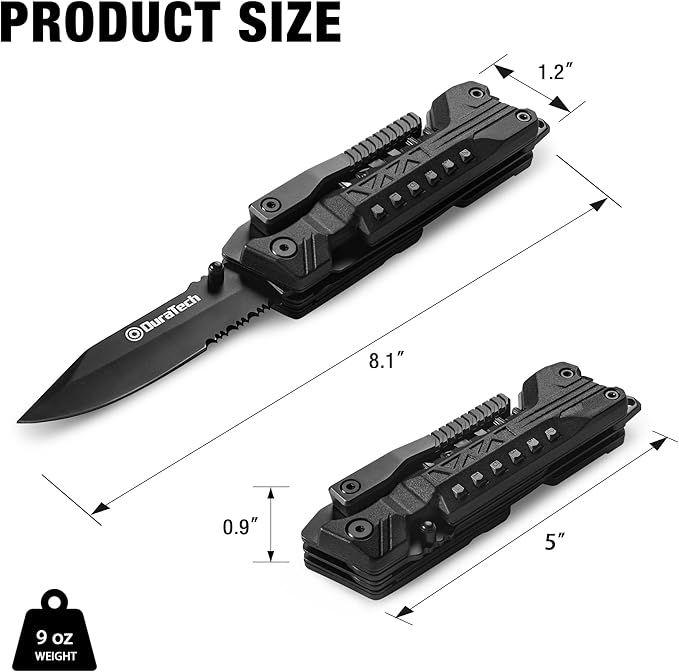 DURATECH 20 in 1 Multitool with Safety Locking, Pocket Tool with Pocket Knife, Screwdriver, Saw, Can Opener, Bottle Opener, Whistle, Fire Starting Sticks, Multi Tool for Outdoor, Hunting, Hiking