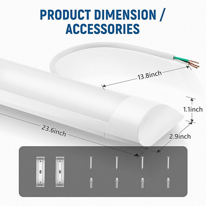 DAKASON 4-Pack 2FT LED Ceiling Light for Garage Flush Mount, 18W 2160lm LED Shop Lighting Closet Light Fixture, Wraparound Lights Surface Mount, 3/4/5000K Adjustable