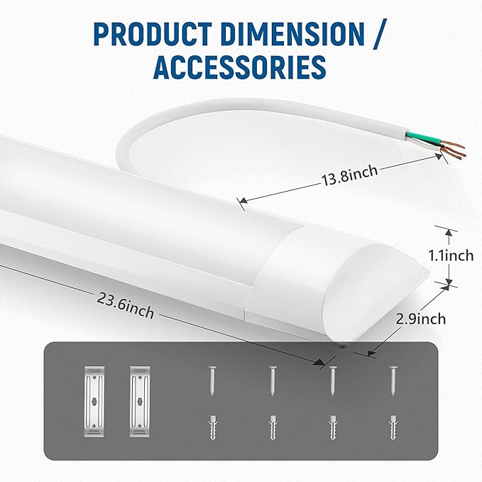 DAKASON 4-Pack 3FT LED Garage Lights Ceiling Mount, 3Foot LED Ceiling Light Fixture Flush Mount 24W 2880lm, Hardwired Flat Panel Light, Tube Light 3/4/5000K Adjustable